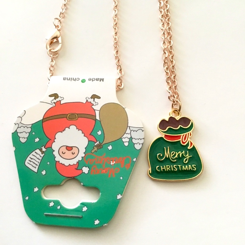 New Gold Tone Christmas Bag Charm Necklace